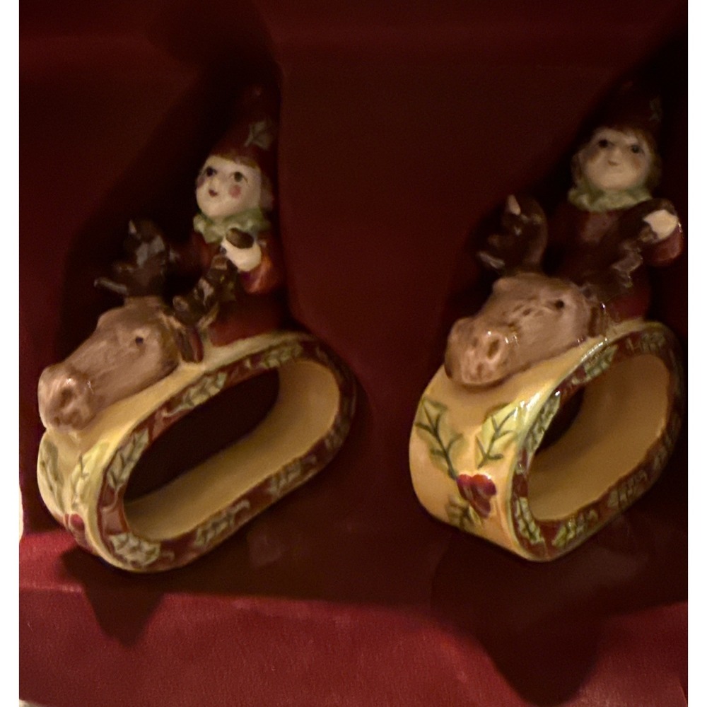 Villeroy & Boch Forest Friends Napkin Rings Set of 4 Gnomes Reindeer Moose